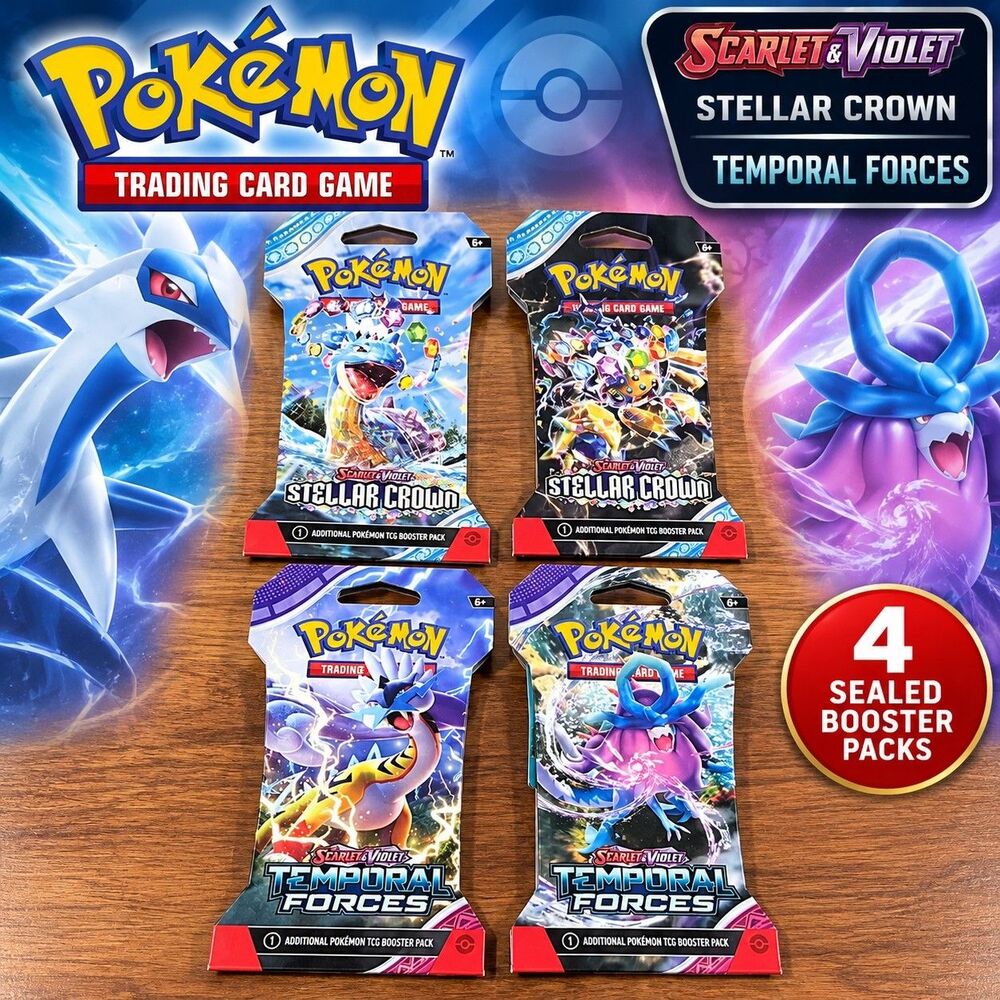 Pokemon TCG Sealed Booster Pack Lot 4 Stellar Crown Temporal Forces
